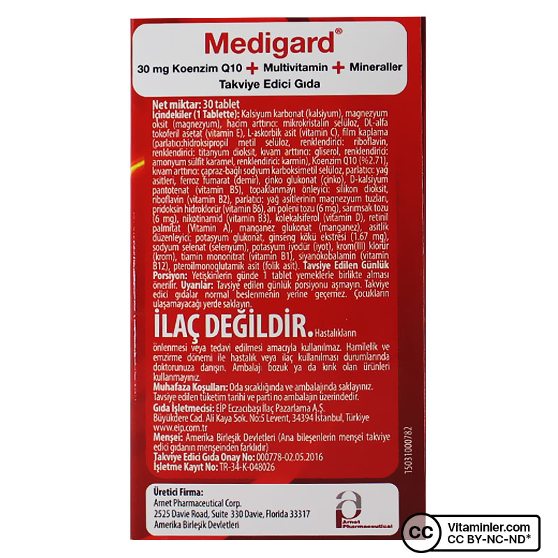 Eczacıbaşı Medigard Vitamin Mineral Kompleks CoQ10 30 Tablet