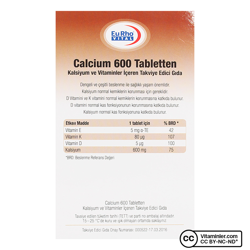Eurho Vital Calcium 600 Mg 60 Tablet