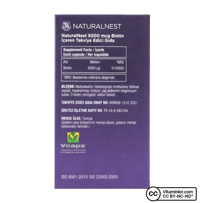 NaturalNest Biotin 5000 Mcg 30 Kapsül 2 Adet