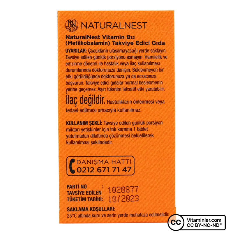 NaturalNest Vitamin B12 1000 Mcg 60 Dilaltı Tablet