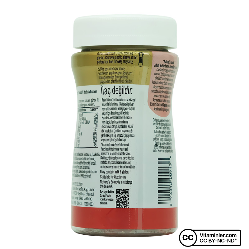 Nature's Bounty Adult Multivitamin Gummies with Vitamins C & D3 60 Çiğnenebilir Form