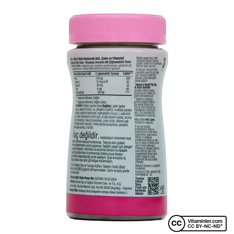 Nature's Bounty Formula HSN Gummies with Hyaluronic Acid 60 Çiğnenebilir Form