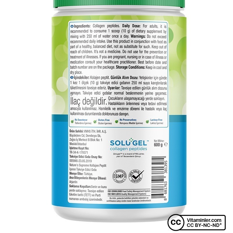 Nature's Supreme Collagen Peptides Powder 600 Gr Aromasız