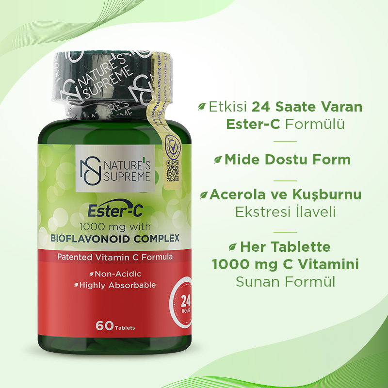 Nature's Supreme Ester-C  Vitamini 60 Tablet + Pure Encapsulations L-Arginine 60 Kapsül
