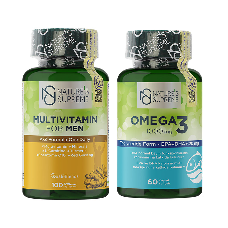 Nature's Supreme Multivitamin for Men 100 Kapsül + Omega 3 60 Kapsül Seti