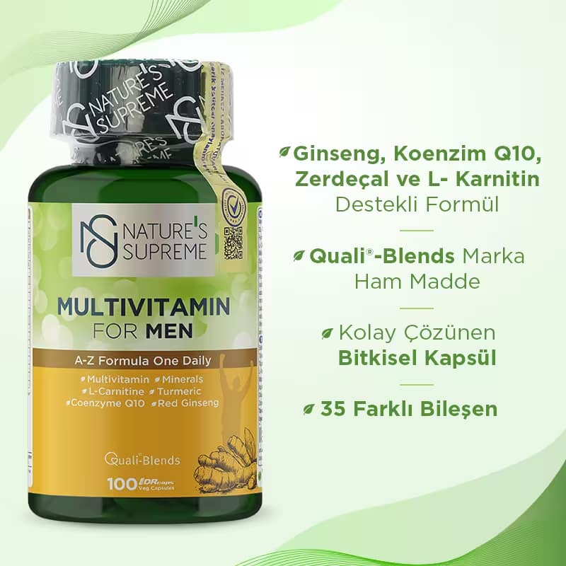 Nature's Supreme Multivitamin for Men 100 Kapsül + Omega 3 60 Kapsül Seti