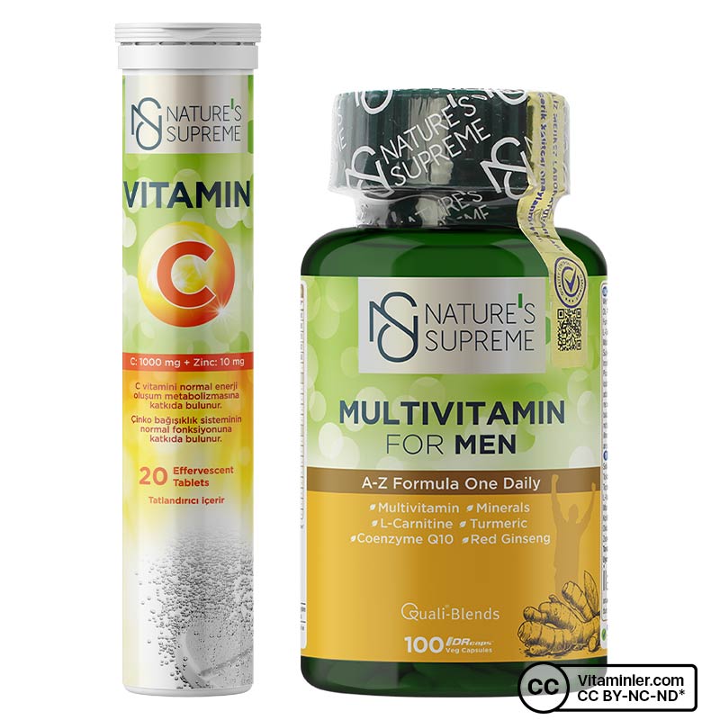 Nature's Supreme Multivitamin for Men 100 Kapsül + Vitamin C + Zinc 20 Efervesan Tablet