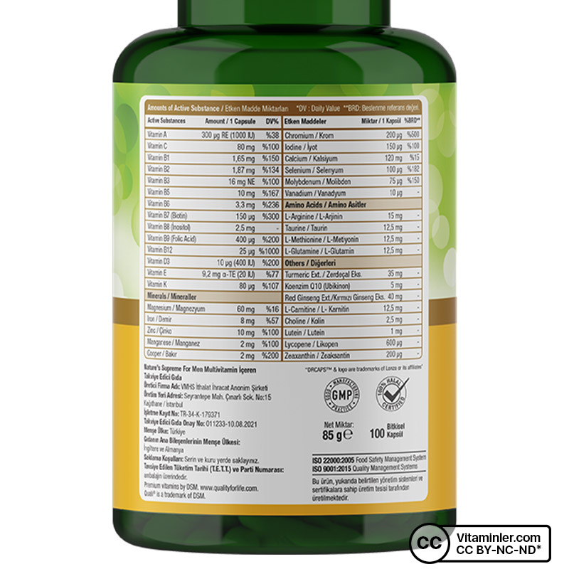 Nature's Supreme Multivitamin for Men 100 Kapsül + Vitamin C + Zinc 20 Efervesan Tablet