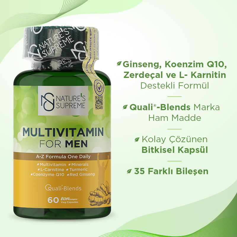 Nature's Supreme Multivitamin for Men 60 Kapsül + Vitamin C + Zinc 20 Efervesan Tablet