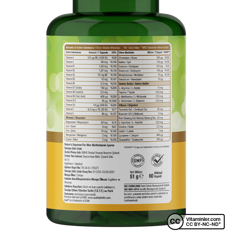 Nature's Supreme Multivitamin for Men 60 Kapsül + Vitamin C + Zinc 20 Efervesan Tablet