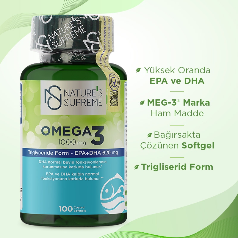 Nature's Supreme Omega 3 100 Kapsül + Vitamin C + Zinc 20 Efervesan Tablet