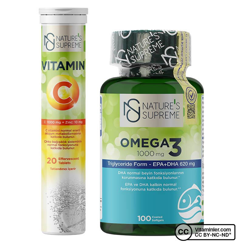 Nature's Supreme Omega 3 60 Kapsül + Vitamin C + Zinc 20 Efervesan Tablet