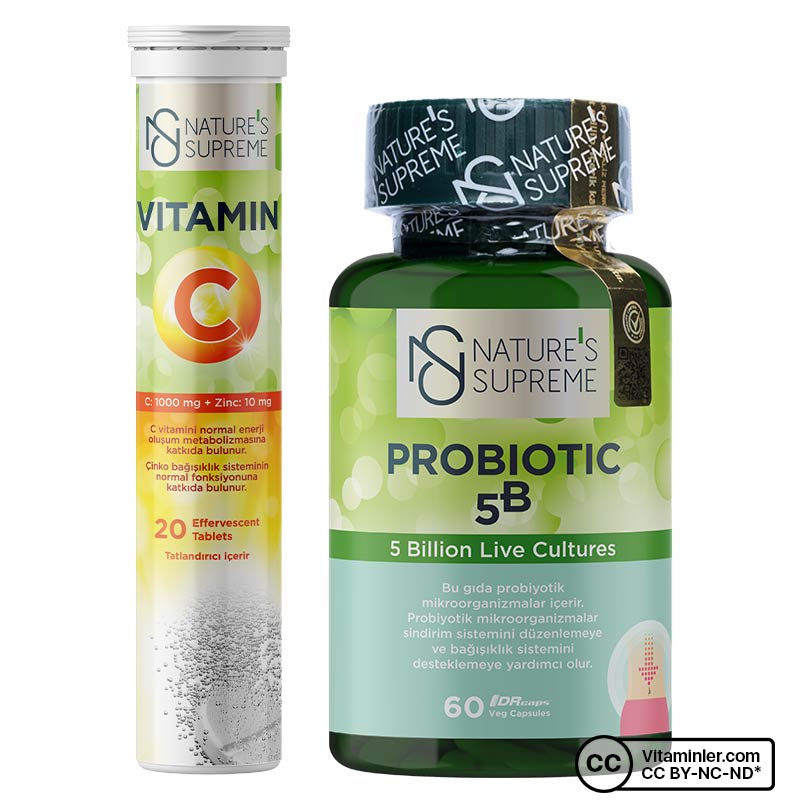 Nature's Supreme Probiotic 5B 60 Kapsül + Vitamin C + Zinc 20 Efervesan Tablet