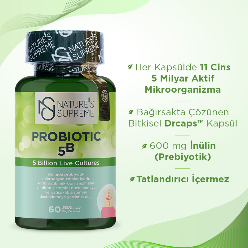 Nature's Supreme Probiotic 5B 60 Kapsül + Vitamin C + Zinc 20 Efervesan Tablet