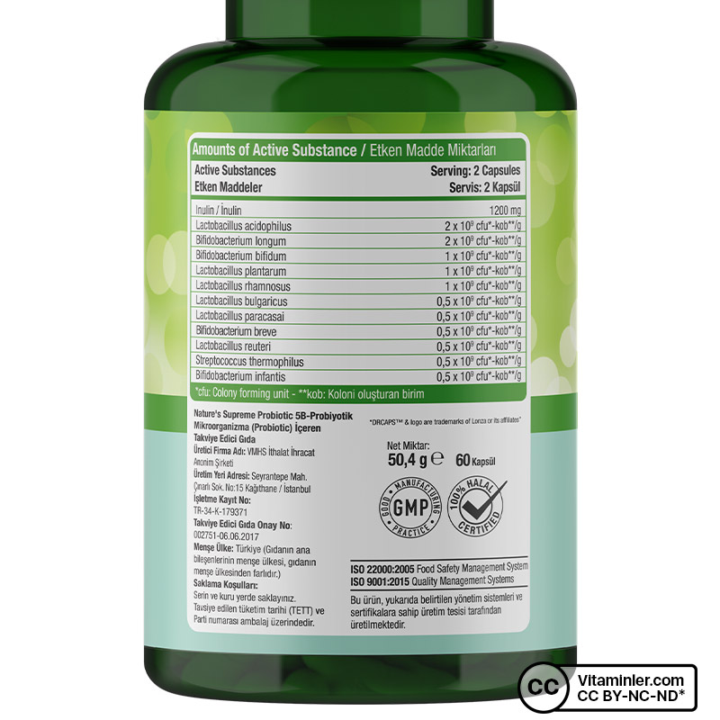 Nature's Supreme Probiotic 5B 60 Kapsül + Vitamin C + Zinc 20 Efervesan Tablet