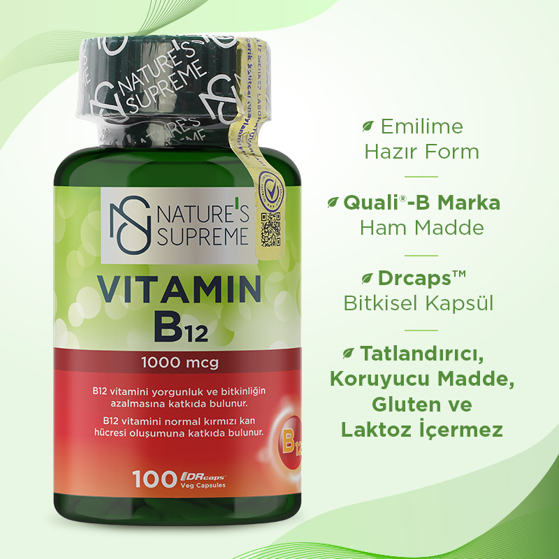 Nature's Supreme Vitamin B12 100 Kapsül + B12 Methylcobalamin 10 mL Sprey