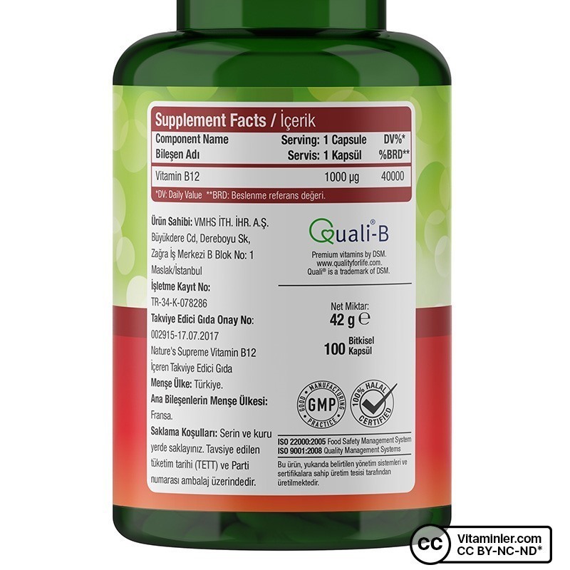 Nature's Supreme Vitamin B12 100 Kapsül + B12 Methylcobalamin 10 mL Sprey