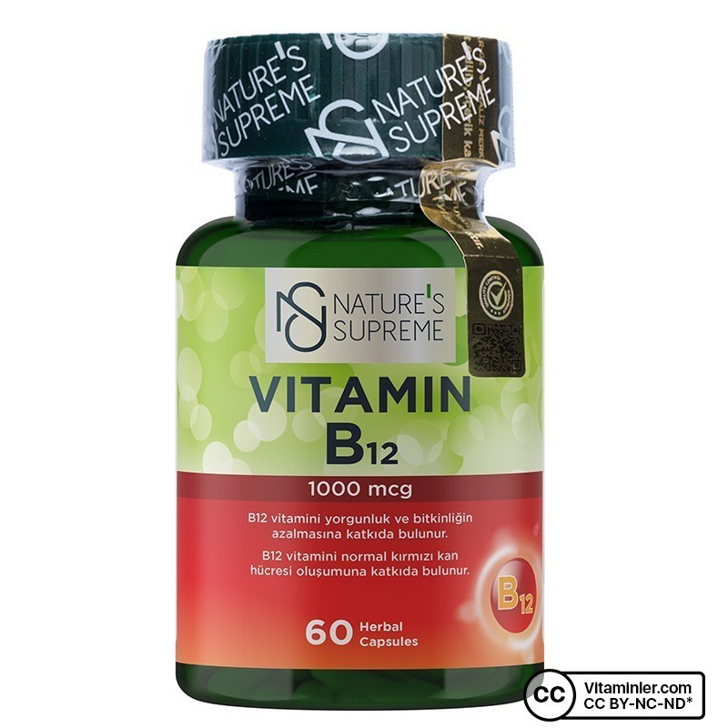 Nature's Supreme Vitamin B12 60 Kapsül + B12 Methylcobalamin 10 mL Sprey
