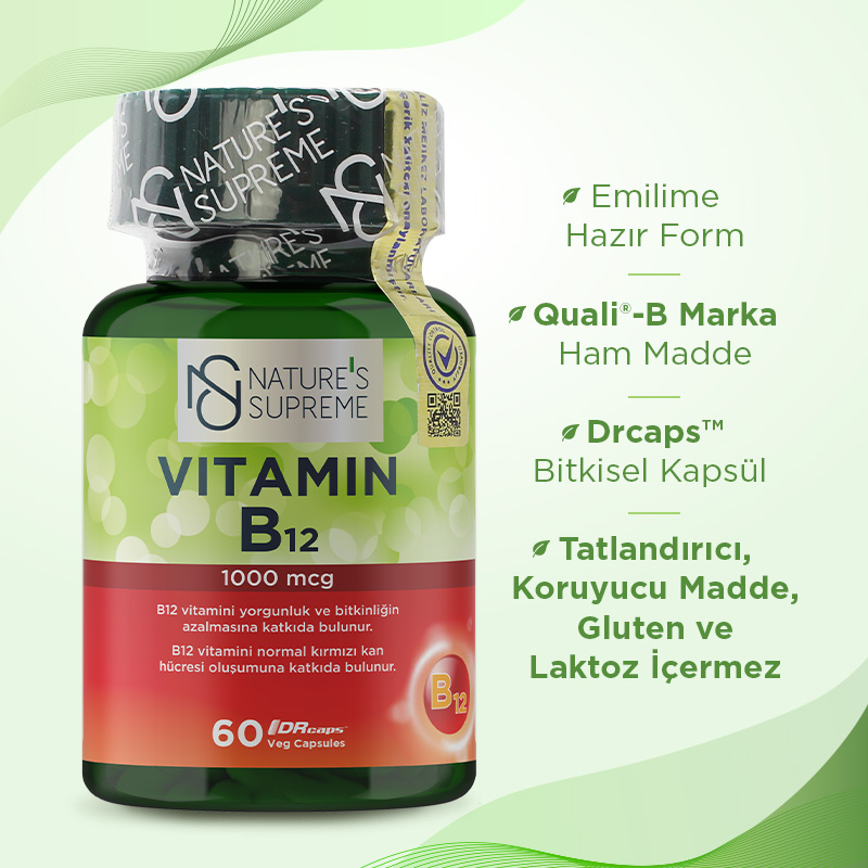 Nature's Supreme Vitamin B12 60 Kapsül + B12 Methylcobalamin 10 mL Sprey