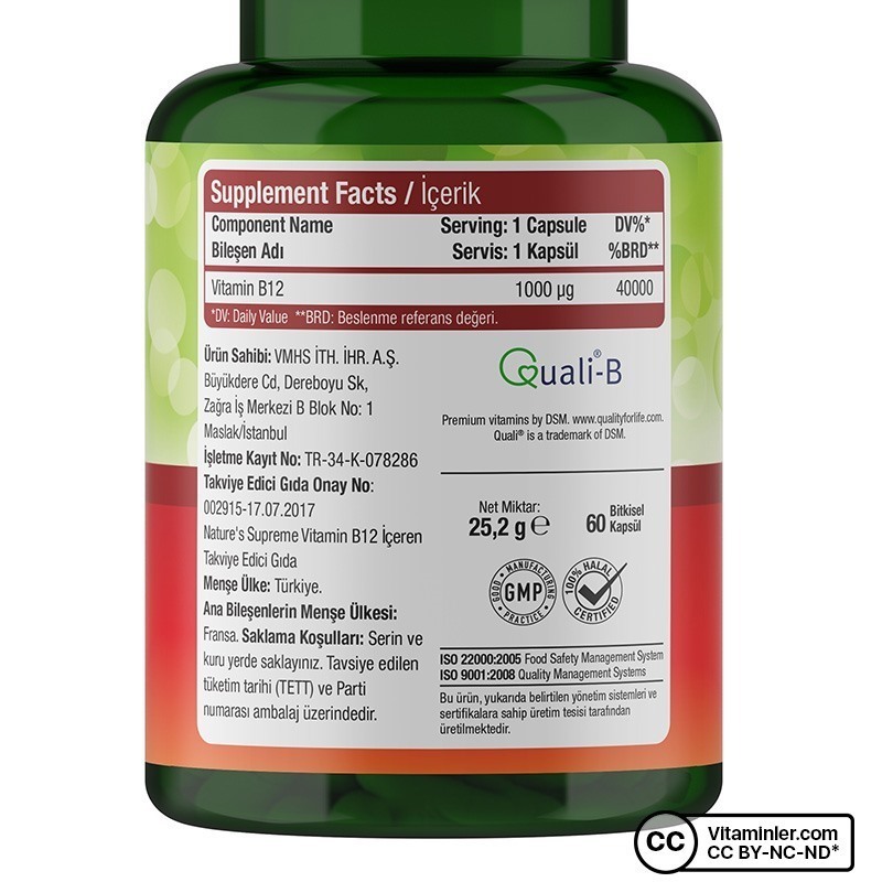 Nature's Supreme Vitamin B12 60 Kapsül + B12 Methylcobalamin 10 mL Sprey