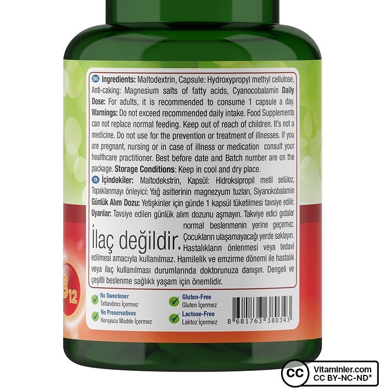 Nature's Supreme Vitamin B12 60 Kapsül + B12 Methylcobalamin 10 mL Sprey
