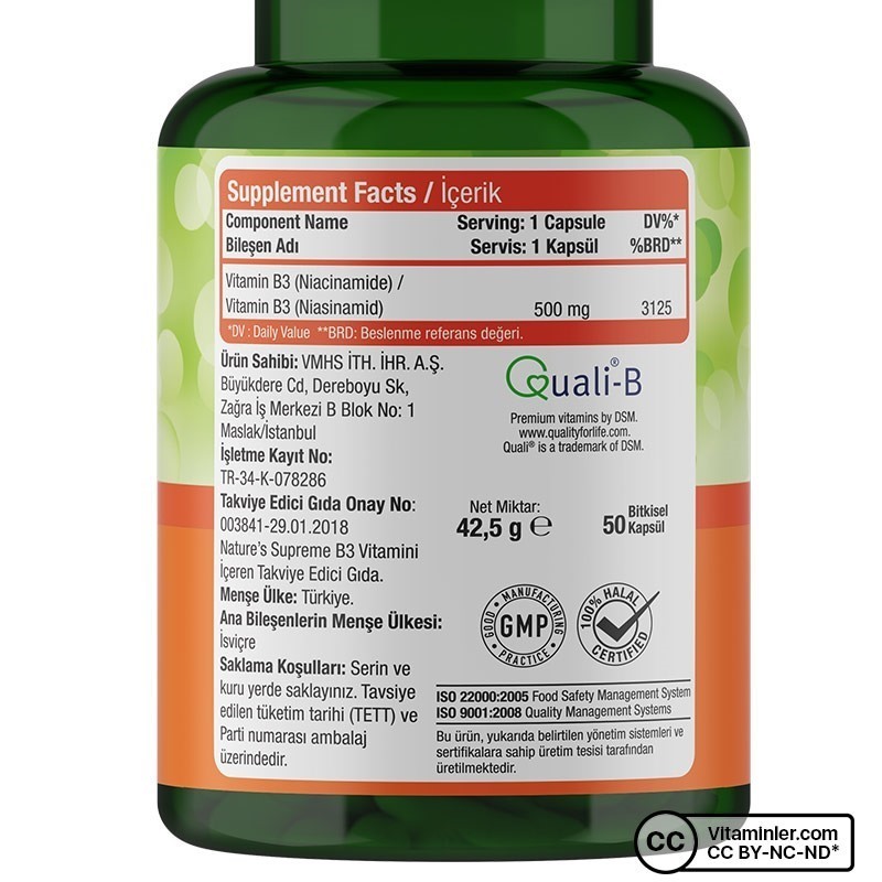 Nature's Supreme Vitamin B3 500 Mg (No Flush) 50 Kapsül B Vitaminleri