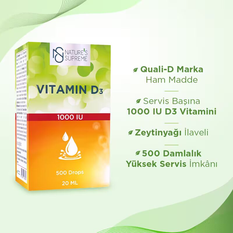 Nature's Supreme Vitamin D3 1000 IU 20 mL Damla 2 Adet
