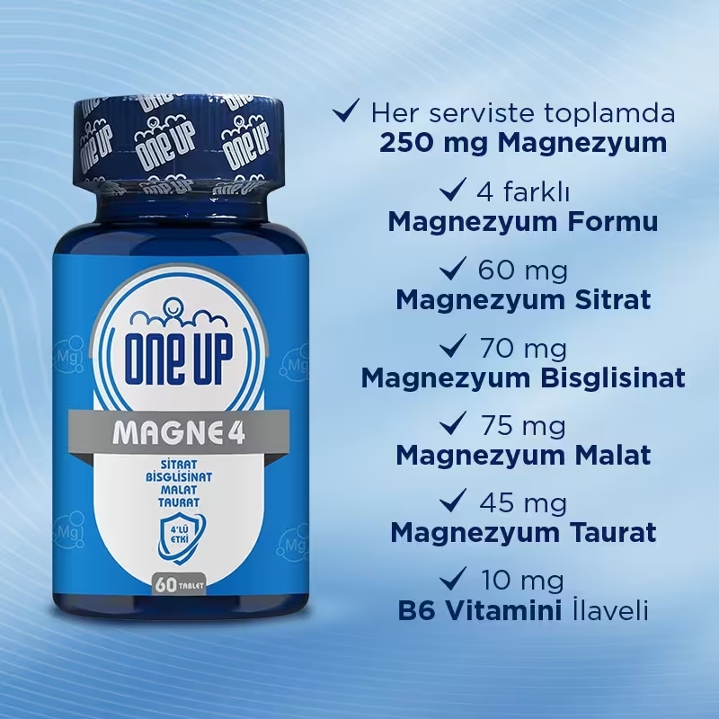 One Up 4'lü Magnezyum Kompleks 60 Tablet x 2 Adet (Sitrat, Bisglisinat, Malat, Taurat)