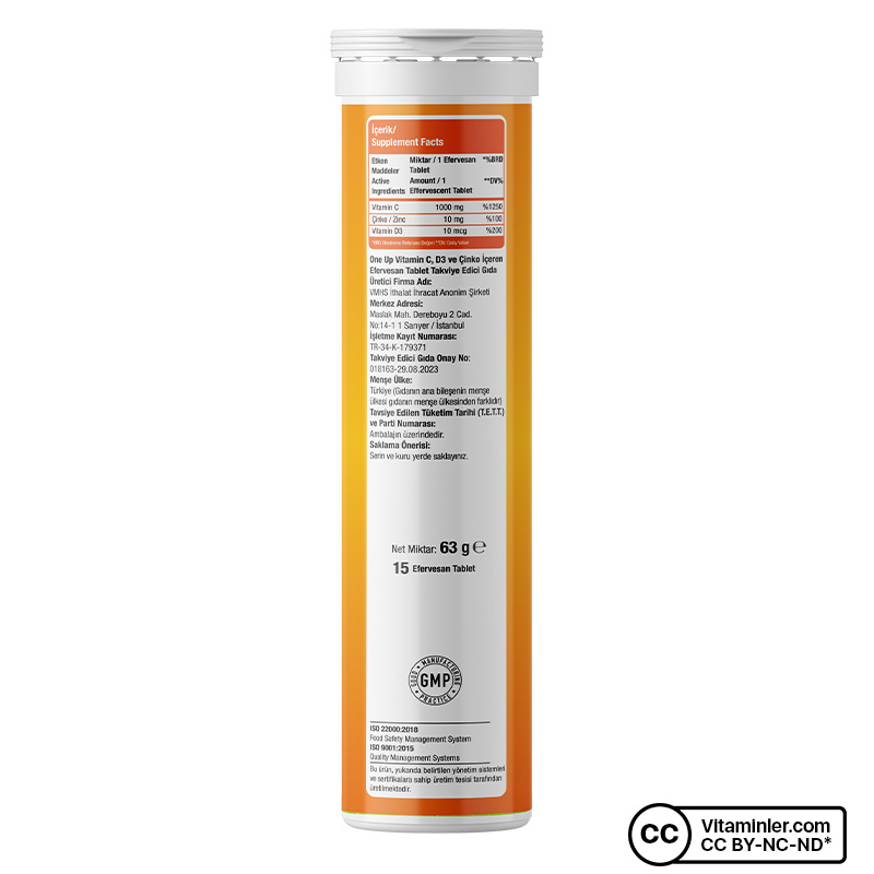 One Up Üçlü Etki C Vitamini + Çinko + D Vitamini 15 Efervesan Tablet