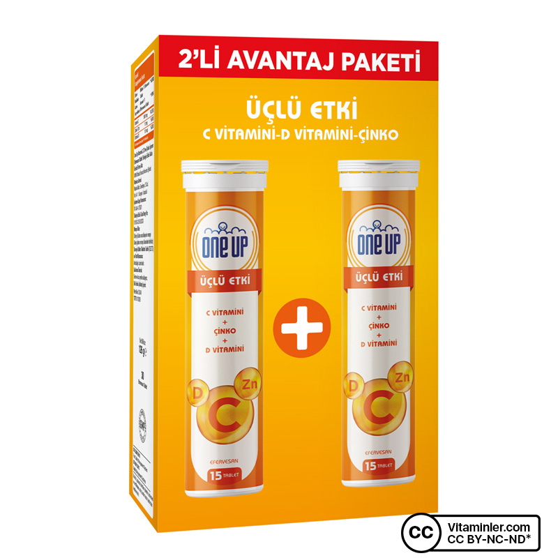One Up Üçlü Etki C Vitamini + Çinko + D Vitamini 2 x 15 Efervesan Tablet