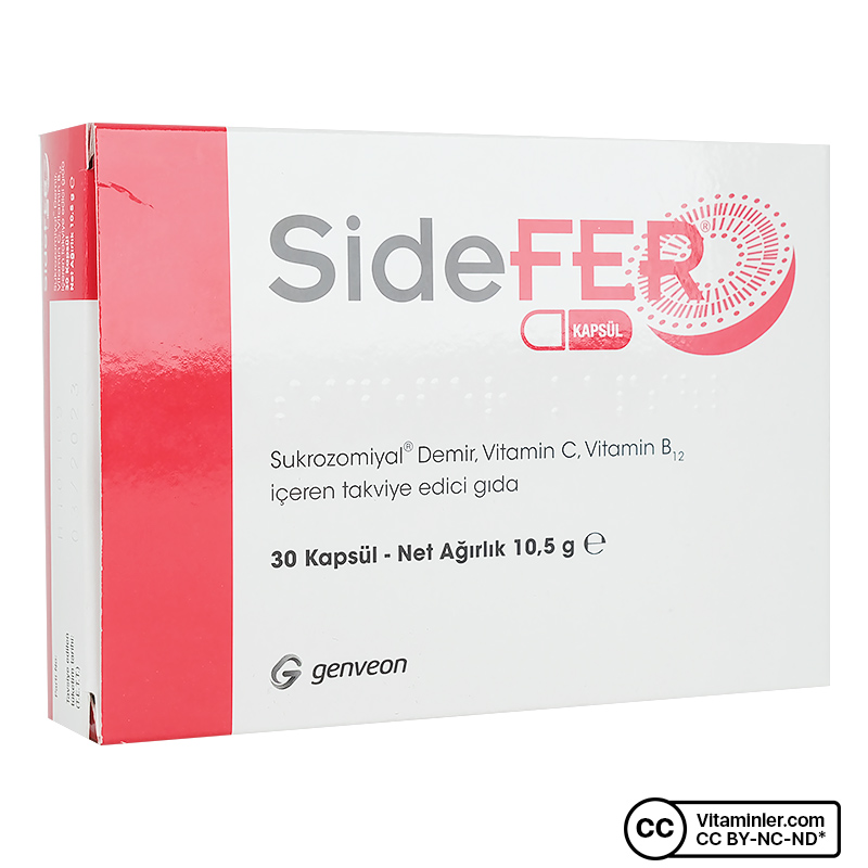 SideFER Sukrozomiyal Demir, C Vitamini ve B12 Vitamini 30 Kapsül