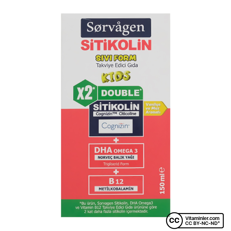 Sorvagen Double Sitikolin DHA Omega 3 ve B12 150 mL