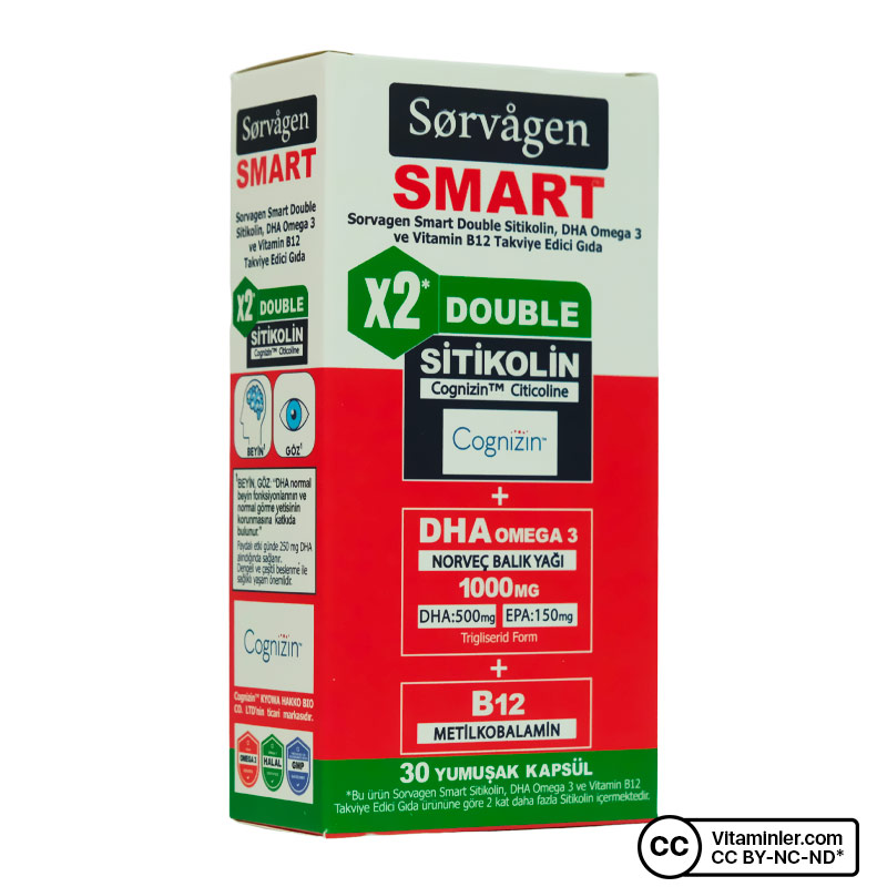 Sorvagen Double Sitikolin DHA Omega 3 ve B12 30 Kapsül