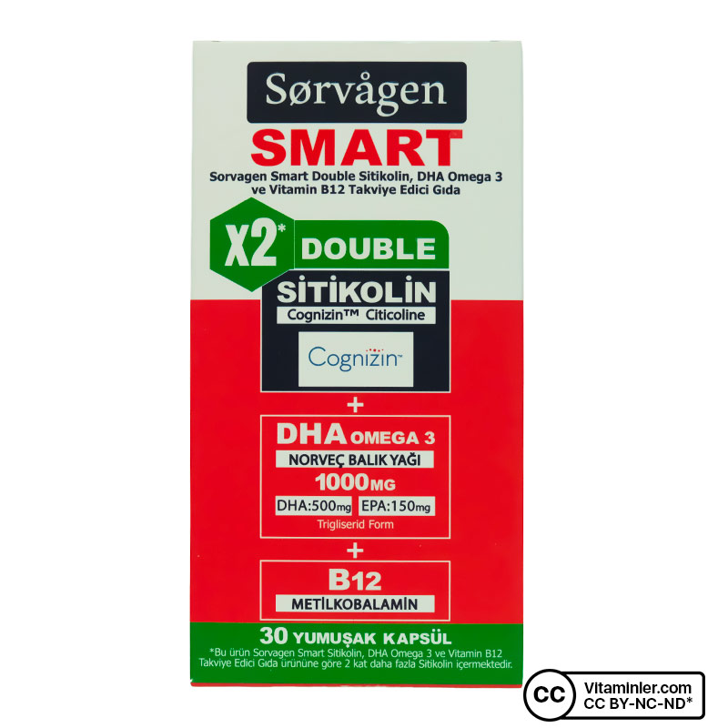 Sorvagen Double Sitikolin DHA Omega 3 ve B12 30 Kapsül