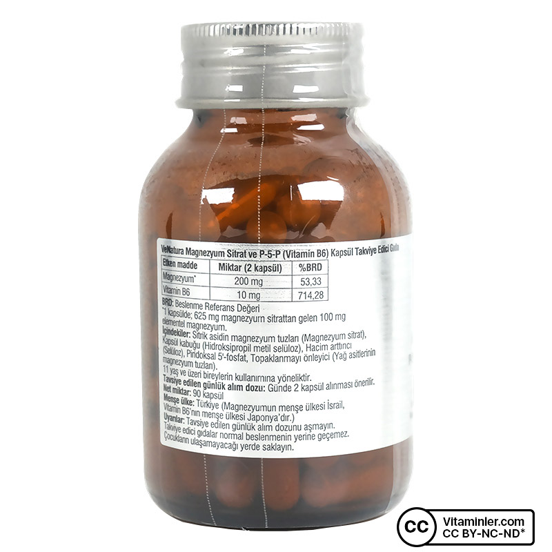Venatura Magnezyum Sitrat ve P-5-P (Vitamin B6) 90 Kapsül