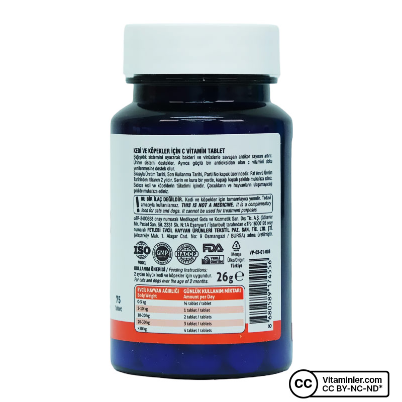 Vet's Plus C Vitamini For Cats and Dogs 75 Tablet
