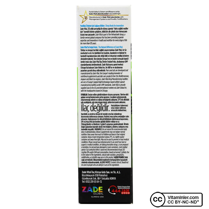 Zade Vital Omega 3 Balık Yağı 500 Mg Çocuklar için 30 Kapsül