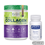 Nature's Supreme Multi Collagen Powder + Pure Encapsulations Biotin 60 Kapsül
