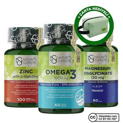 Nature's Supreme Magnezyum + Omega 3 + Çinko  Seti