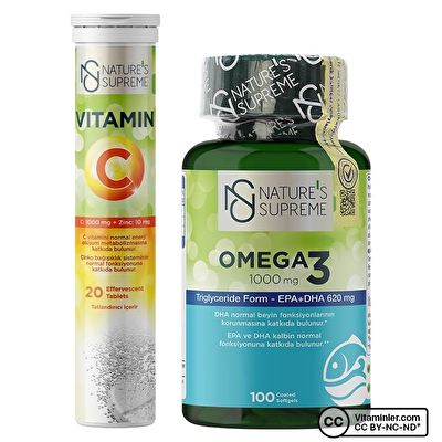 Nature's Supreme Omega 3 60 Kapsül + Vitamin C + Zinc 20 Efervesan Tablet