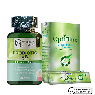 Nature's Supreme Probiotic 5B 60 Kapsül + OptiFibre Bitkisel Lif 10 Saşe