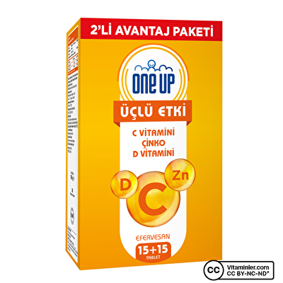 One Up Üçlü Etki C Vitamini + Çinko + D Vitamini 2 x 15 Efervesan Tablet