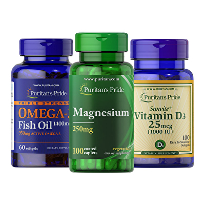 Puritan's Pride Omega 3 + Magnezyum + D3 Vitamini Seti
