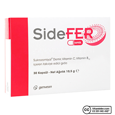 SideFER Sukrozomiyal Demir, C Vitamini ve B12 Vitamini 30 Kapsül