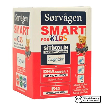 Sorvagen Smart Kids Sitikolin DHA Omega 3 ve B12 60 Flakon