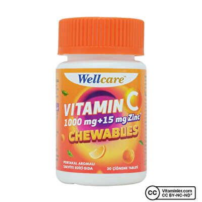 Wellcare Vitamin C + Çinko 30 Çiğnenebilir Tablet